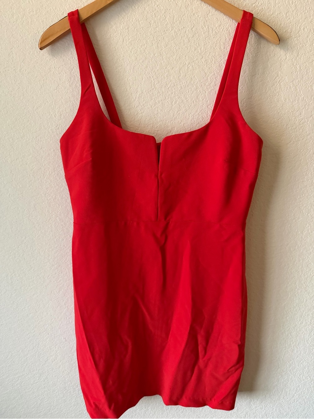 Karlie Flame Scarlet Red Notched Square Neck Mini Dress Sleeveless Size L